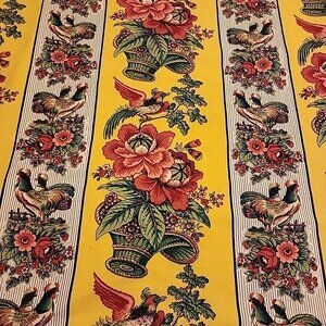 Waverly Yellow Rooster Pheasant Bird Floral Hemmec Fabric 50x80"